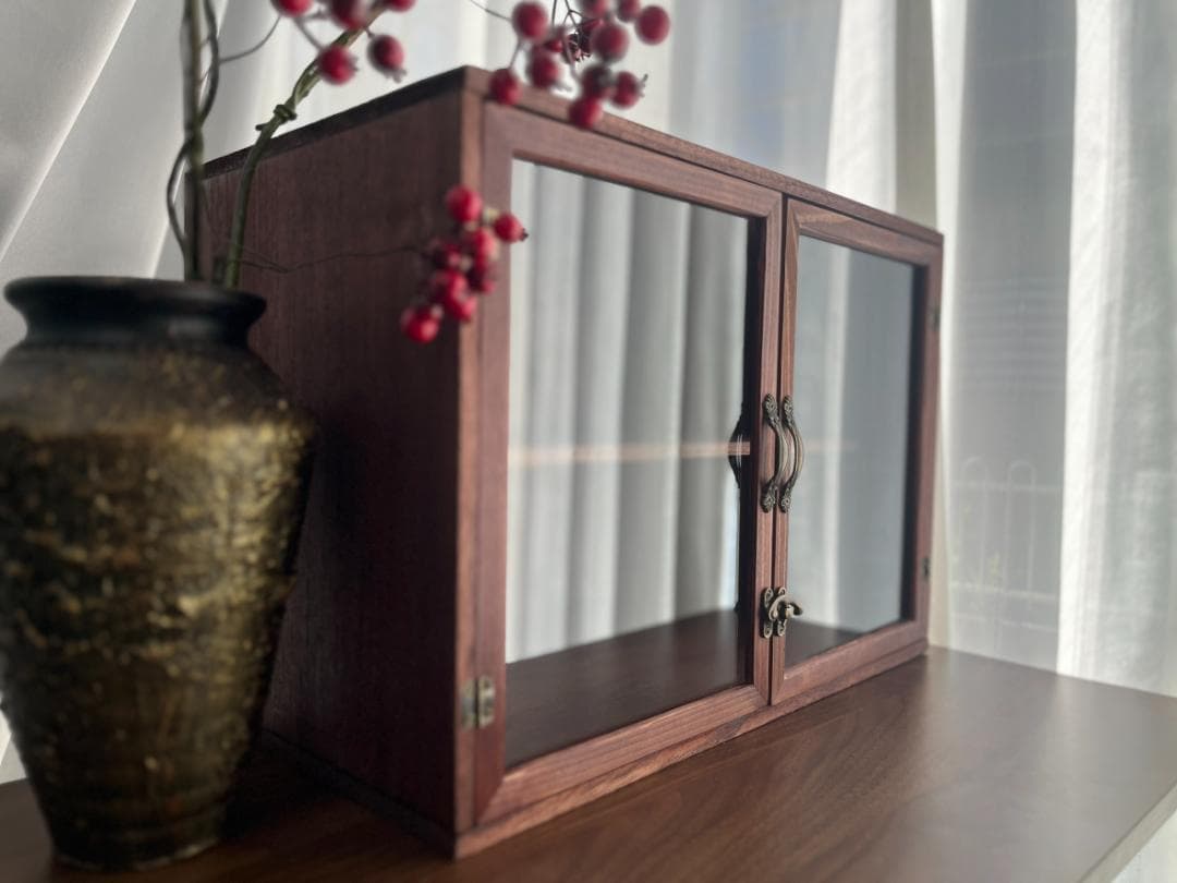 アンティーク調　木製キャビネット　カウンター　収納ボックス　古道具 ガラスケース