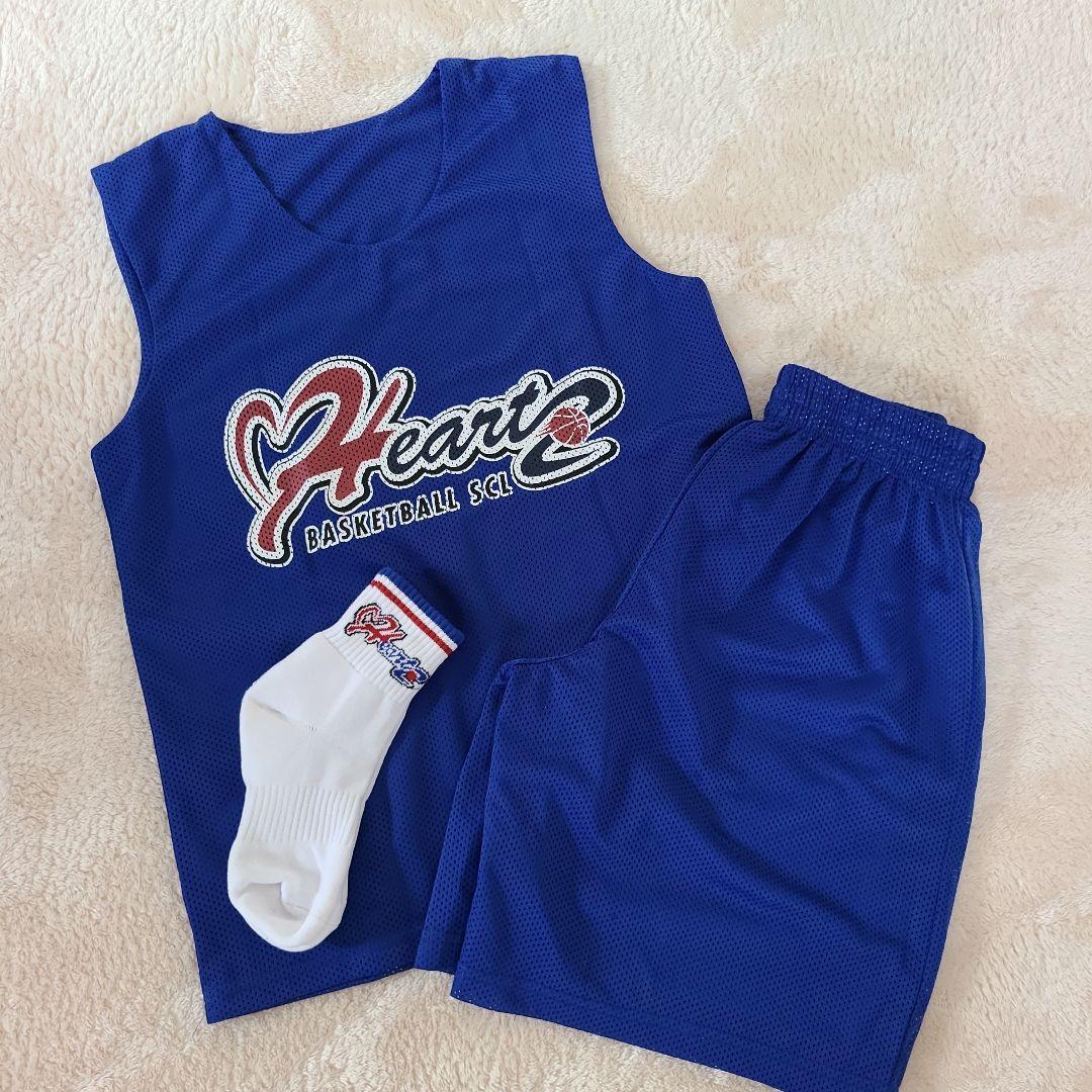 160 バスケットボール ユニフォーム 青　ハーツ