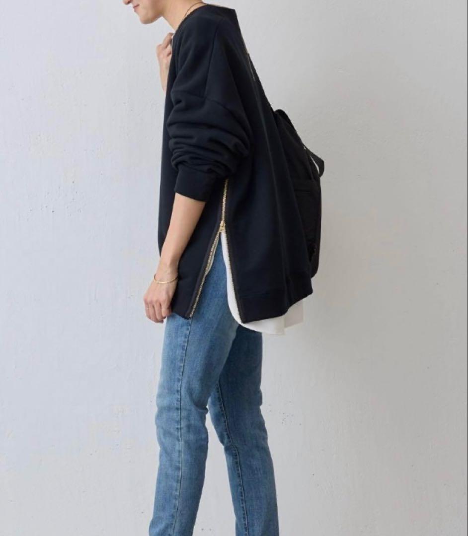 ビアズリー　サイドジップ裏起毛プルオーバー　ブラック