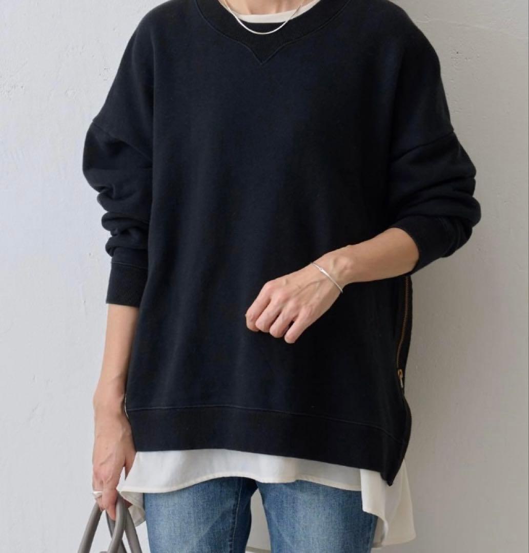 ビアズリー　サイドジップ裏起毛プルオーバー　ブラック