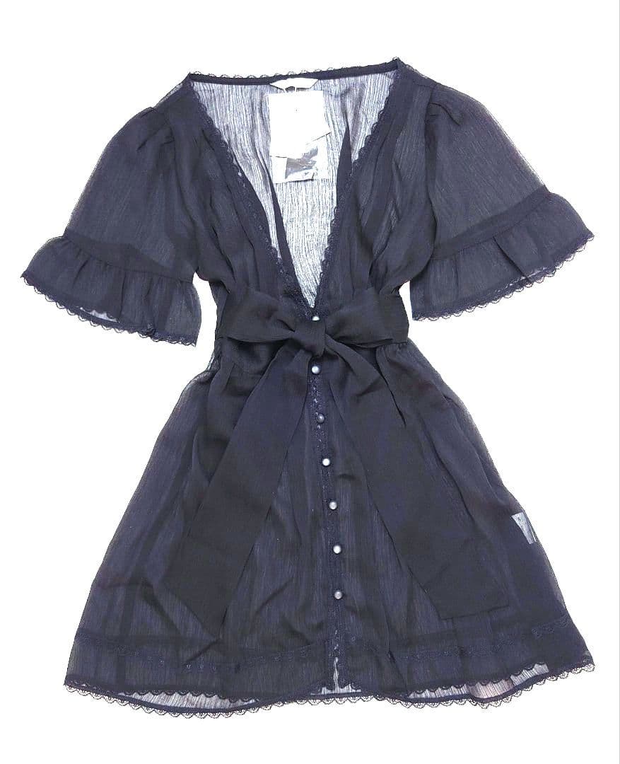 新品 タグ付き シフォン レースチュニック ブラック