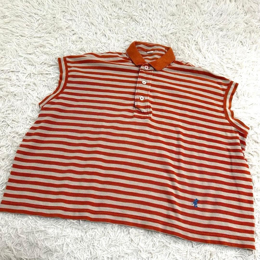 美品✨45R 縞カノコの馬ポロシャツ R刺繍 ロゴ ボーダー カットソー