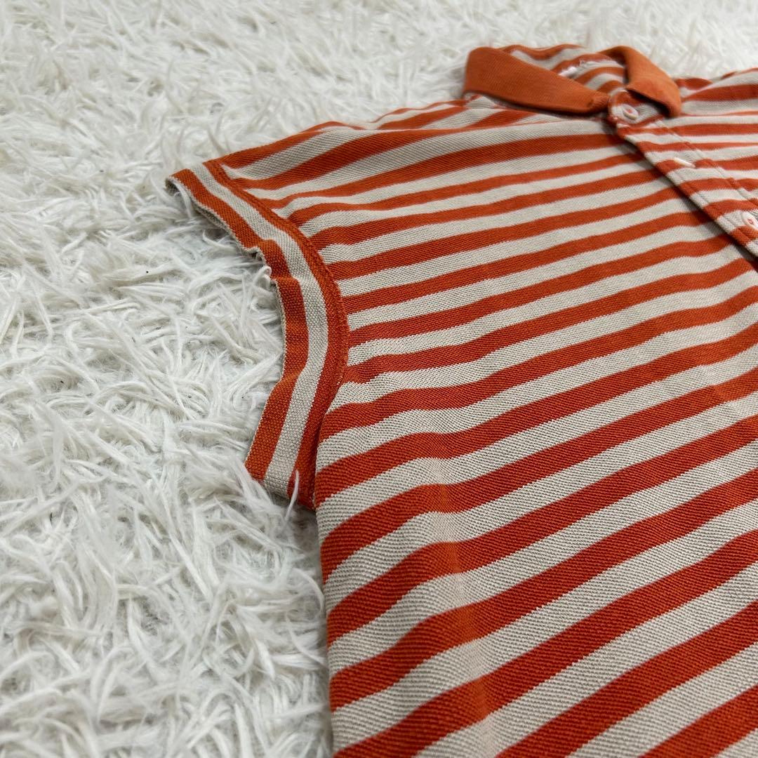 美品✨45R 縞カノコの馬ポロシャツ R刺繍 ロゴ ボーダー カットソー