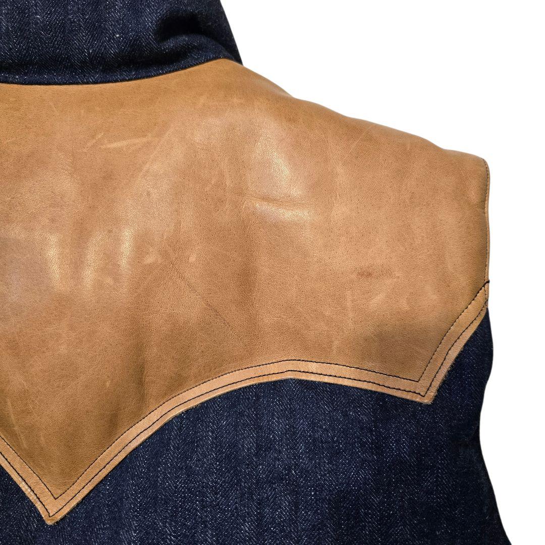 ロッキーマウンテンフェザーベッド ウエアハウス ダウンベスト デニム 馬革 40