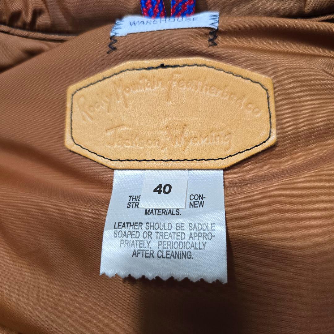 ロッキーマウンテンフェザーベッド ウエアハウス ダウンベスト デニム 馬革 40