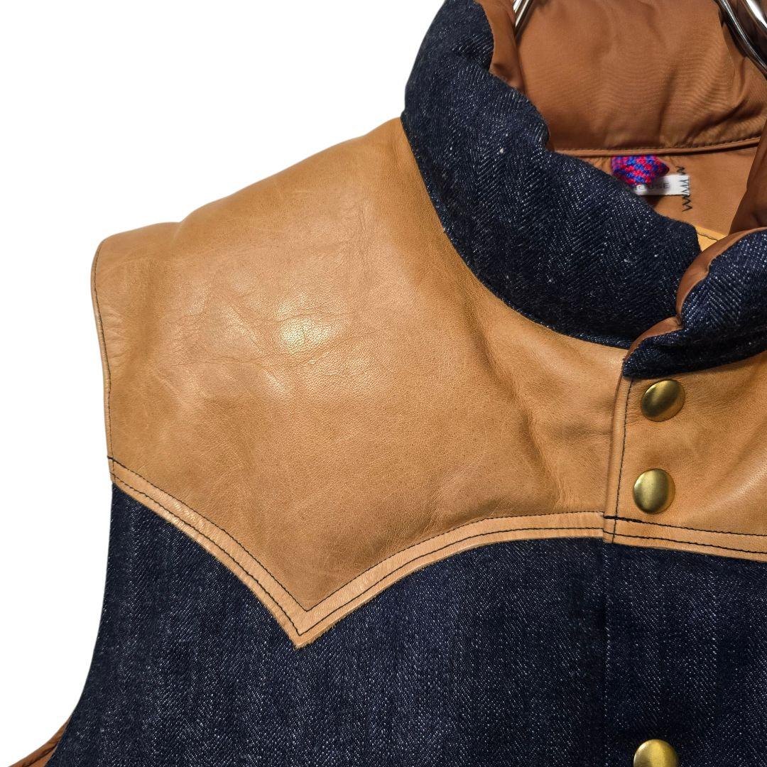 ロッキーマウンテンフェザーベッド ウエアハウス ダウンベスト デニム 馬革 40