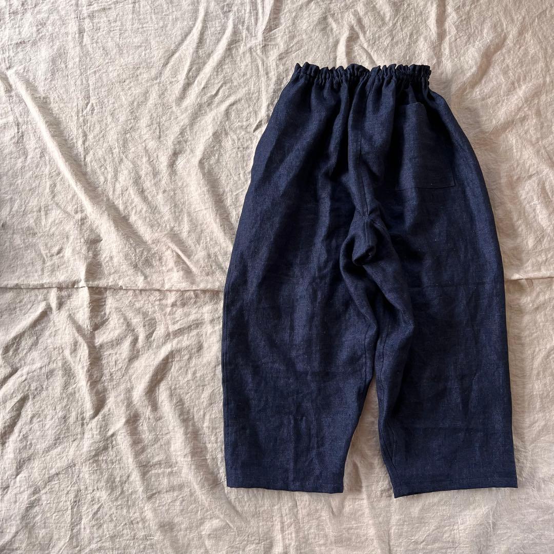 リネンデニムのゆったりもんぺ　インディゴキナリ