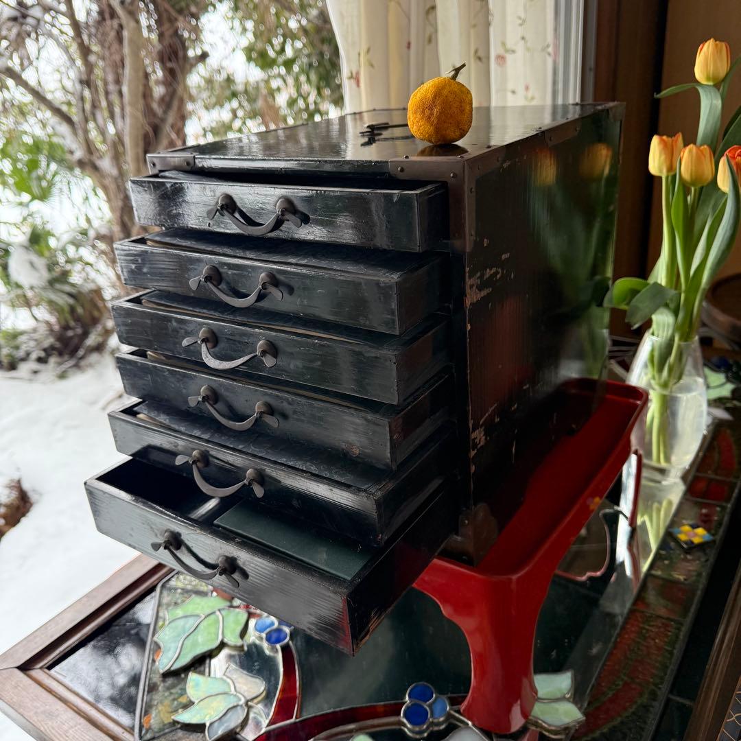 2173様感謝‼️JAPAN手文庫江戸明治期提手付小抽斗収納経典5冊霊鑑1冊　1竿