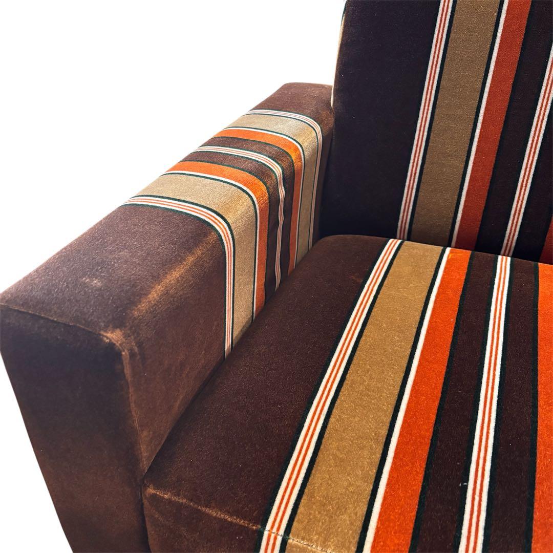 【レトロ】モケットストライプ　ソファ　チェア　1人掛　たのメル便