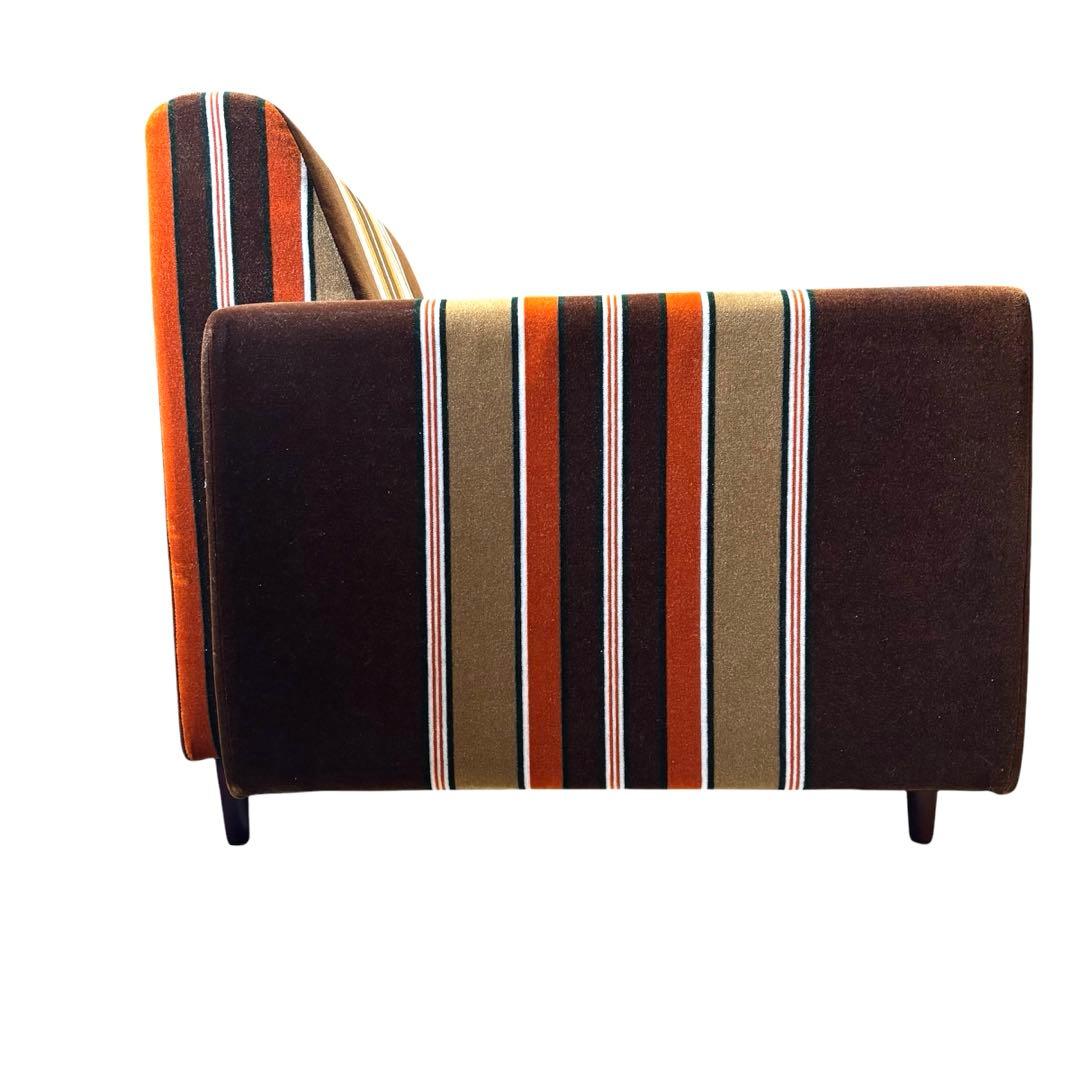 【レトロ】モケットストライプ　ソファ　チェア　1人掛　たのメル便