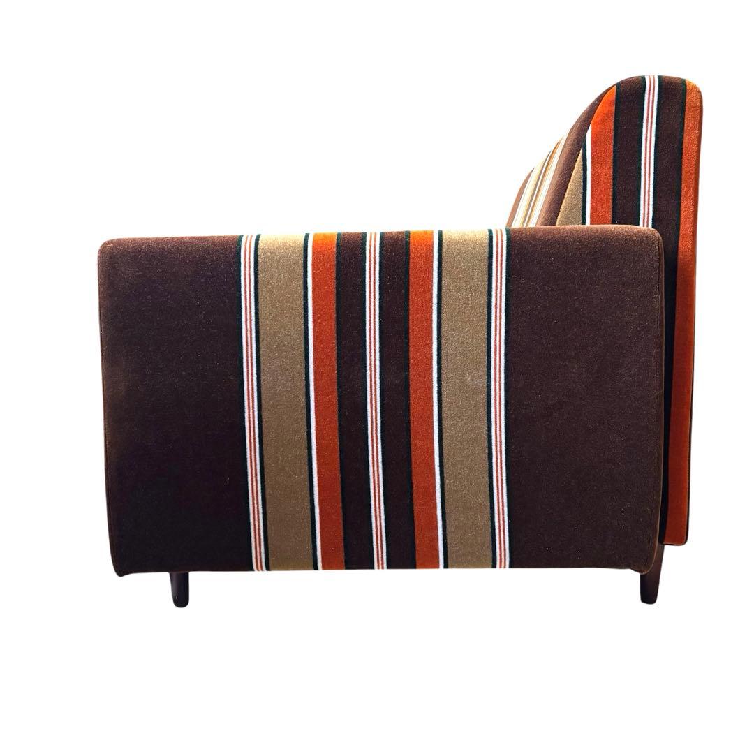 【レトロ】モケットストライプ　ソファ　チェア　1人掛　たのメル便
