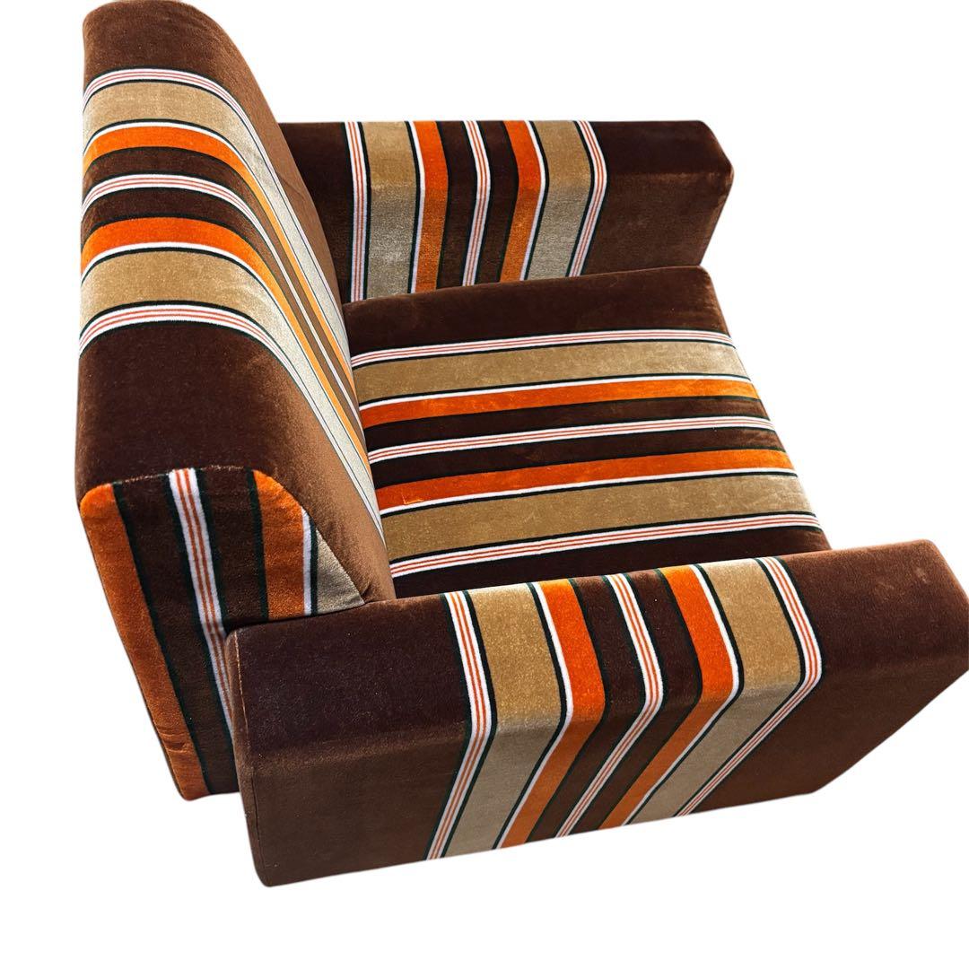 【レトロ】モケットストライプ　ソファ　チェア　1人掛　たのメル便