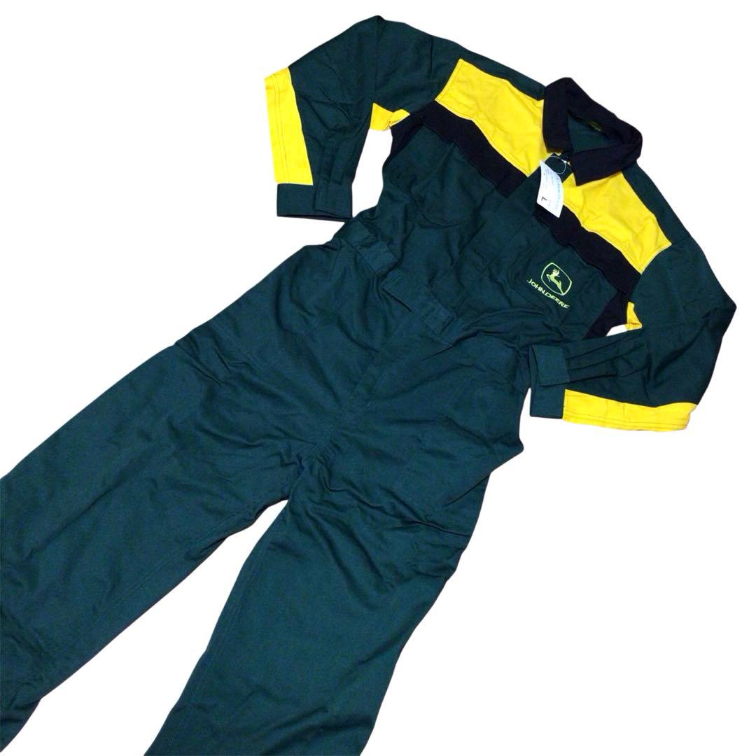 新品 JOHN DEERE つなぎ オールインワン 刺繍 作業着 緑黄 L