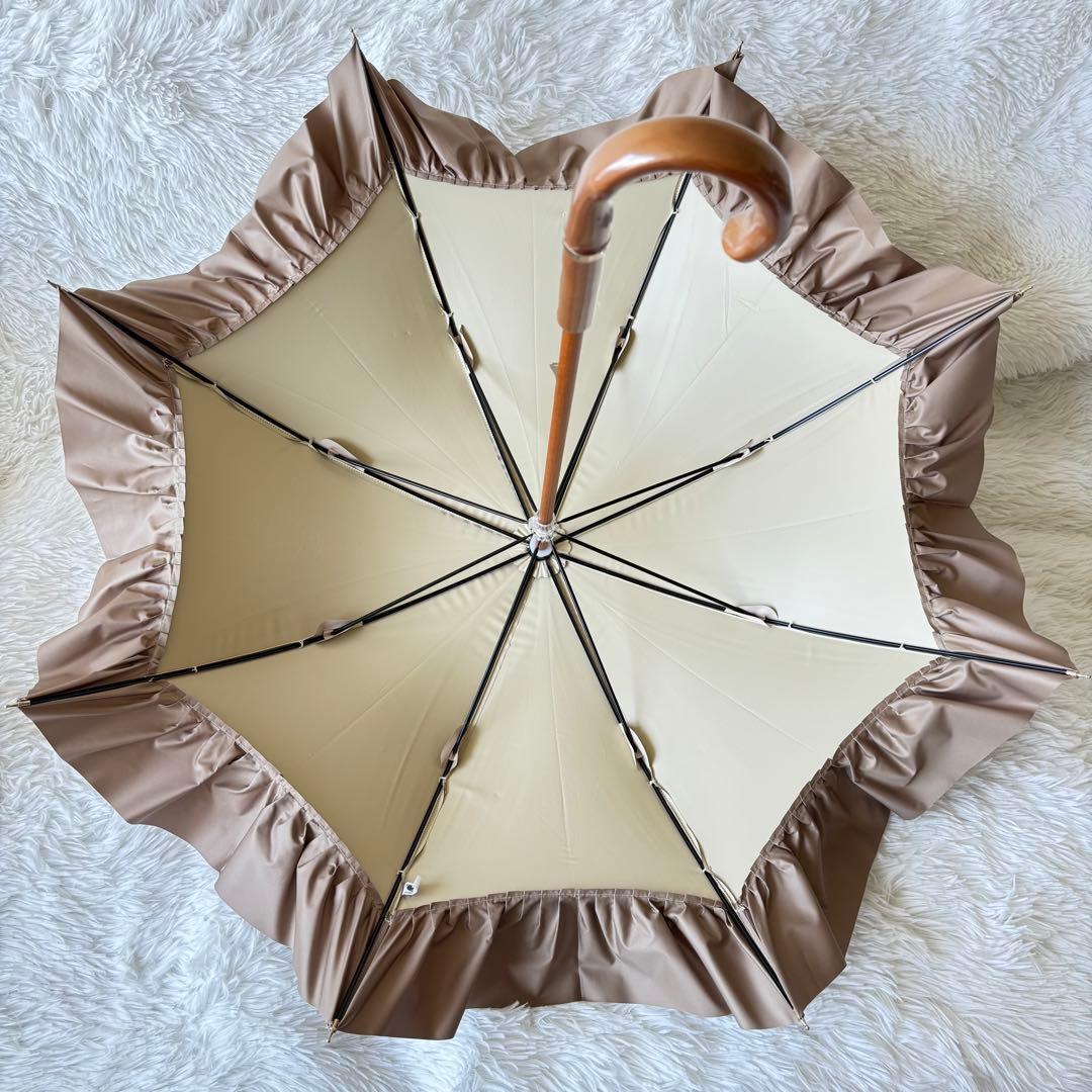 未使用　グレイシー　ムーンバット　日傘　フリル　ベージュ　晴雨兼用　バイカラー
