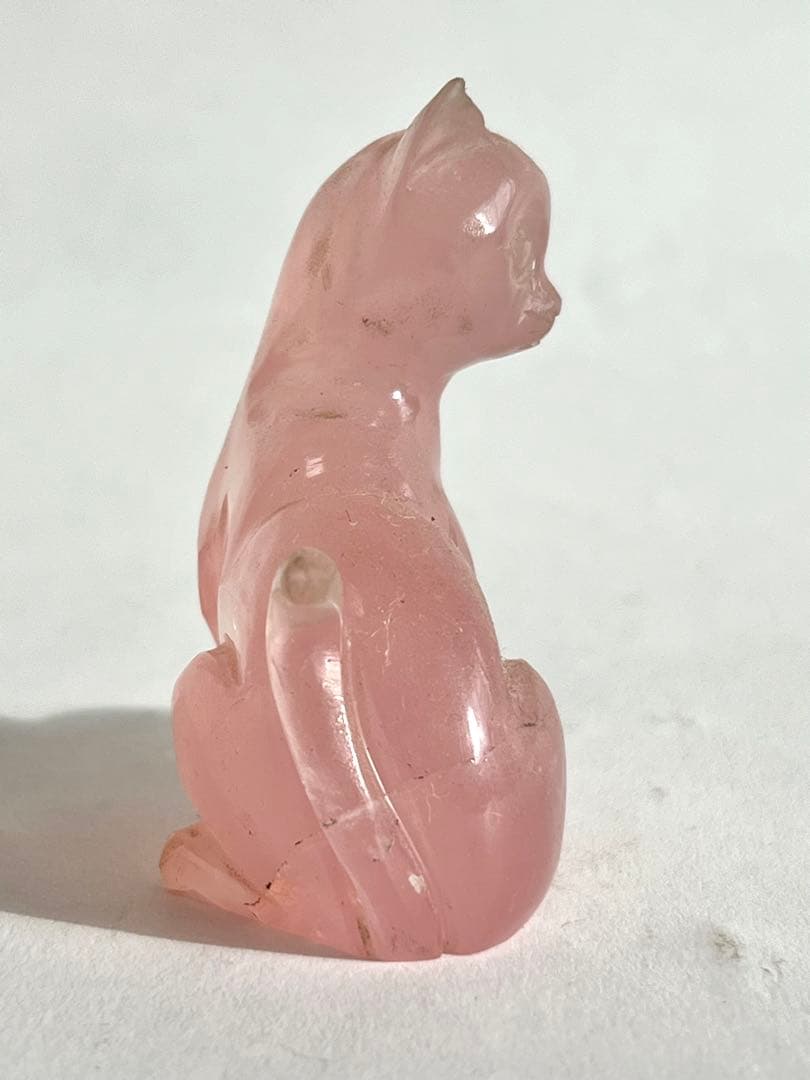 レトロ ねこの彫り物 ローズクォーツ 天然石 こまねこ ビンテージ
