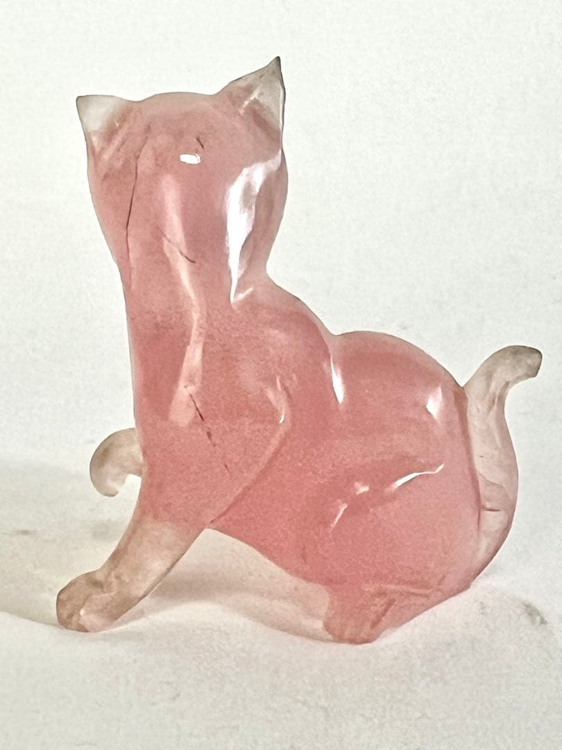 レトロ ねこの彫り物 ローズクォーツ 天然石 こまねこ ビンテージ