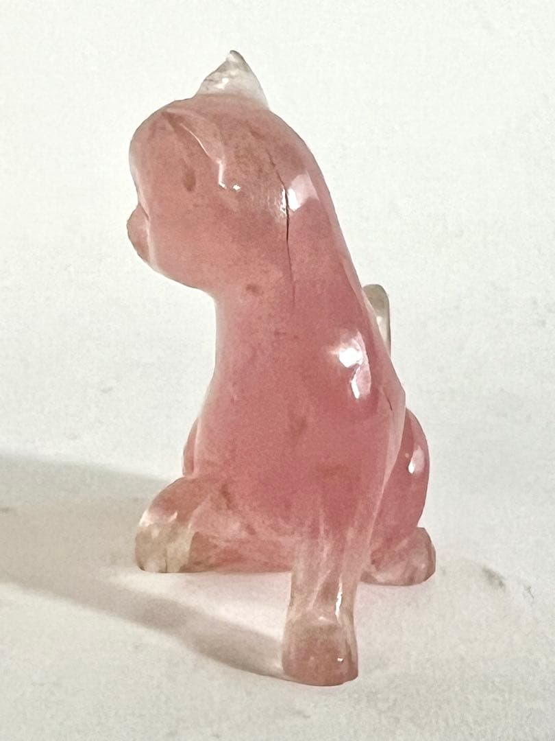 レトロ ねこの彫り物 ローズクォーツ 天然石 こまねこ ビンテージ