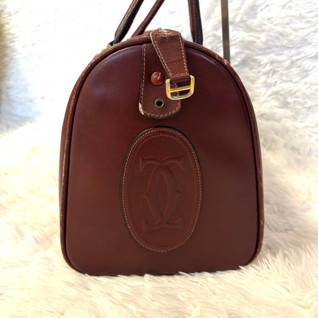 Cartierカルティエ ボストンバッグ マストライン 南京錠あり バーガンディ