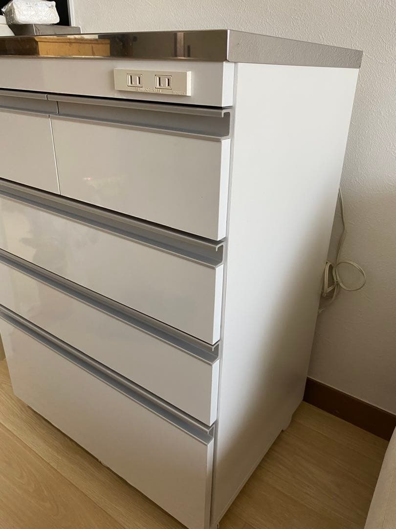 ホワイト ステンレス天板 キッチン収納 4段引き出し