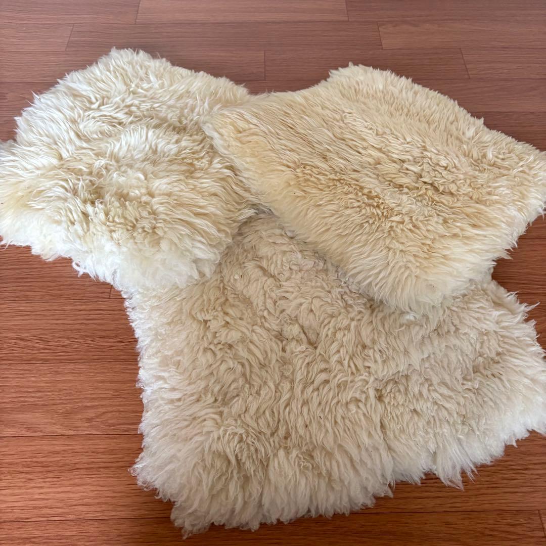 ムートン　羊毛　座布団　クッション　ファーラグ3枚セット