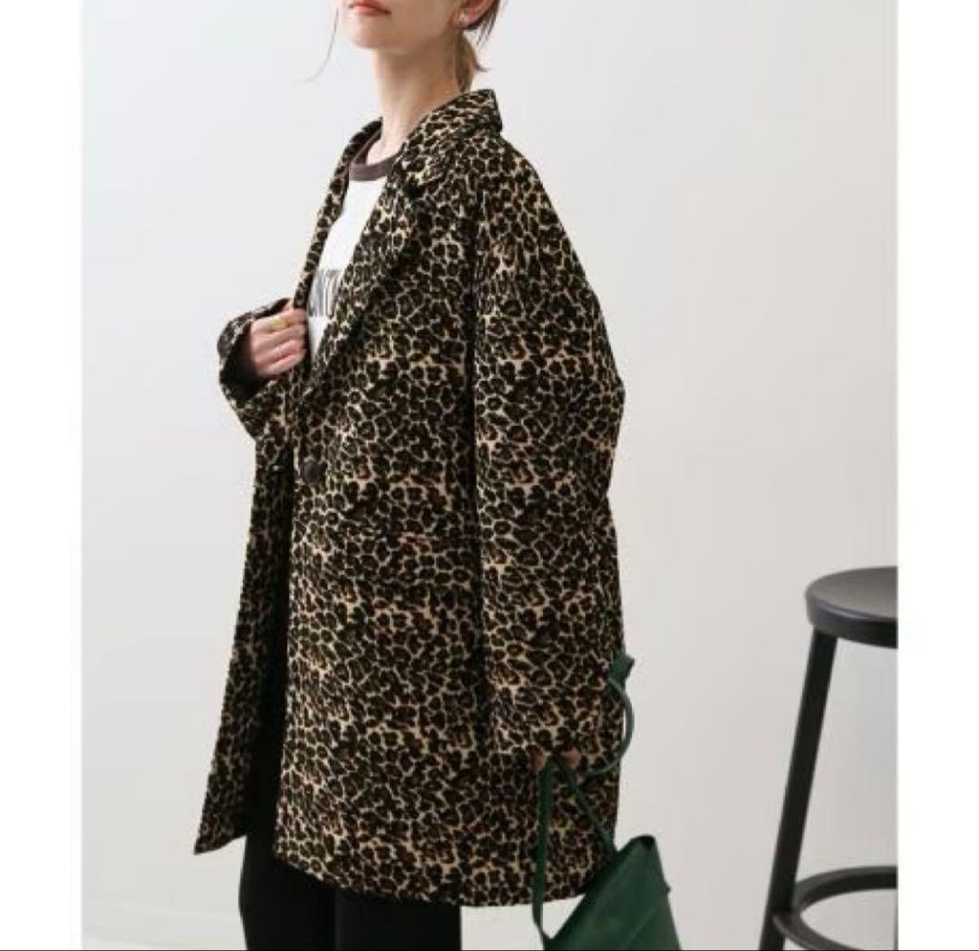 スローブイエナ　レオパードコート　豹柄　キルティング　ジャガード