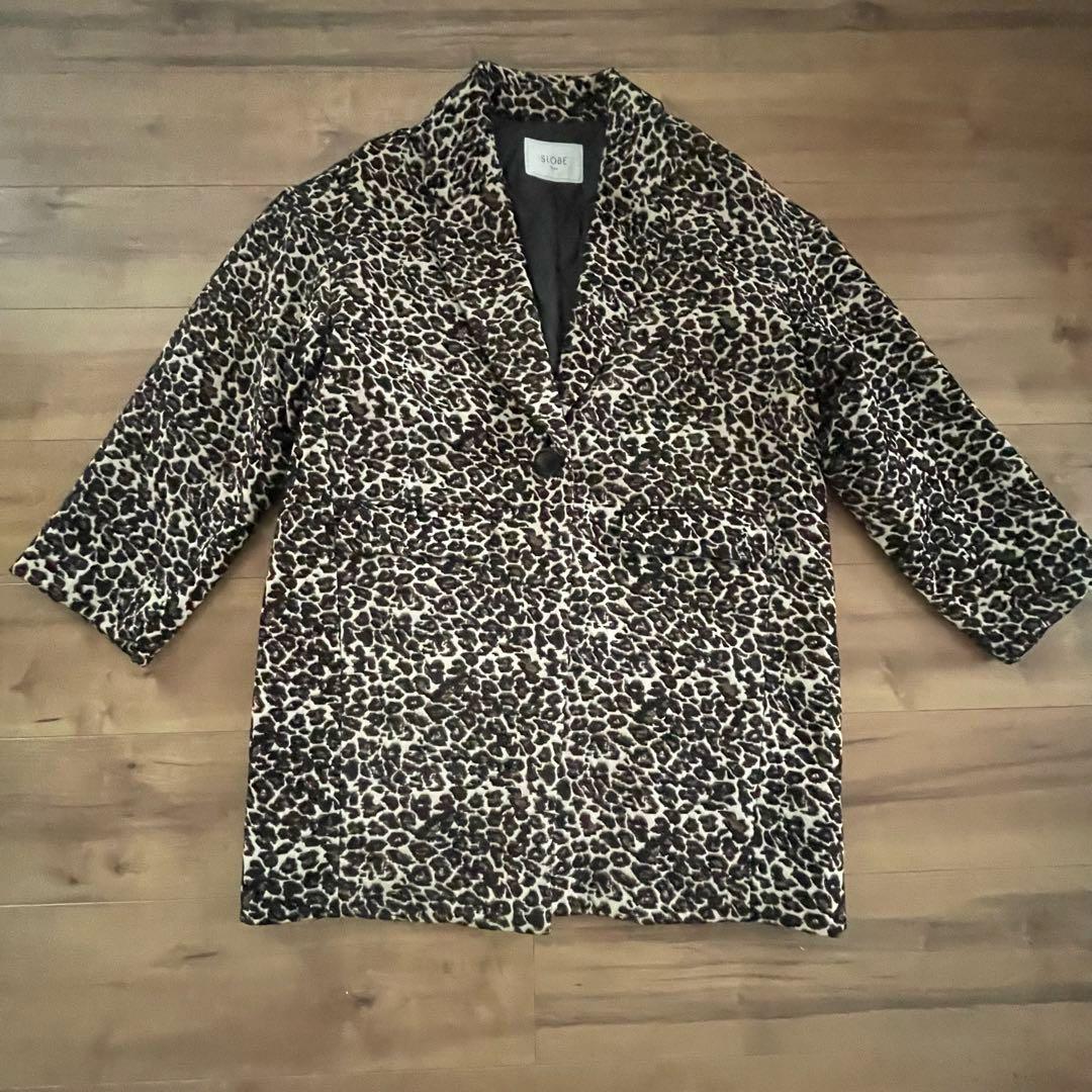 スローブイエナ　レオパードコート　豹柄　キルティング　ジャガード