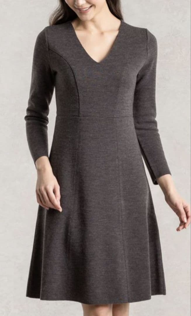 kayme/ケイミー 洗えるニット ミラノリブVネック ワンピース