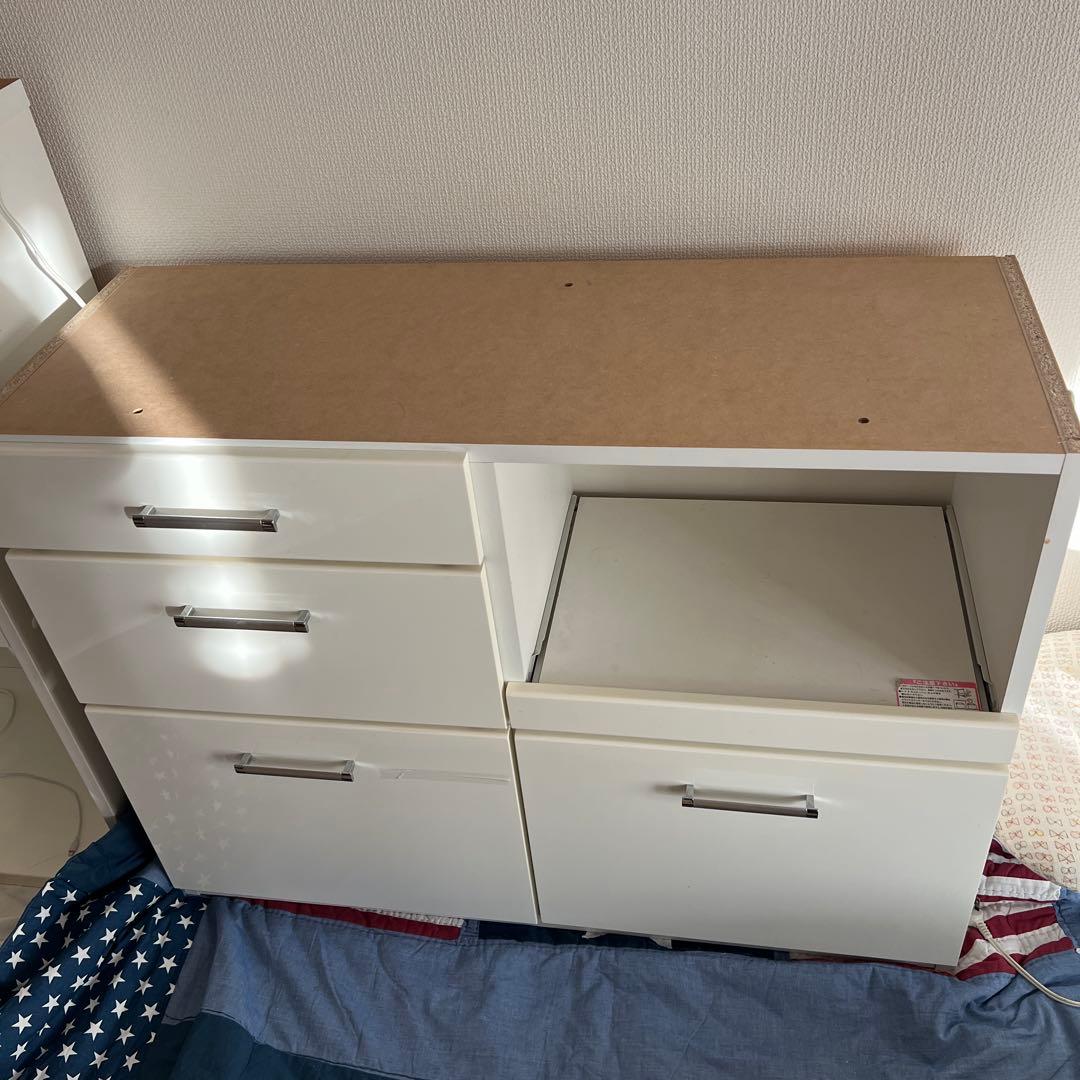 ホワイト 木製 食器棚 オープンシェルフ　カップボード　キッチンボード