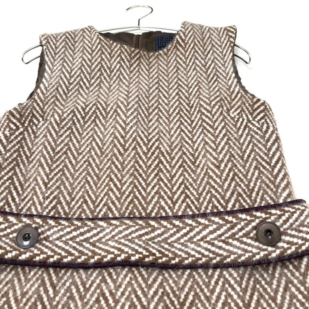 ミナペルホネン abeille ヘリンボーン ワンピース アンゴラ混　ノースリ