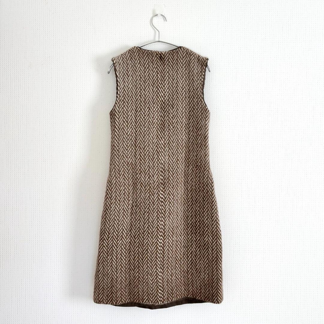 ミナペルホネン abeille ヘリンボーン ワンピース アンゴラ混　ノースリ