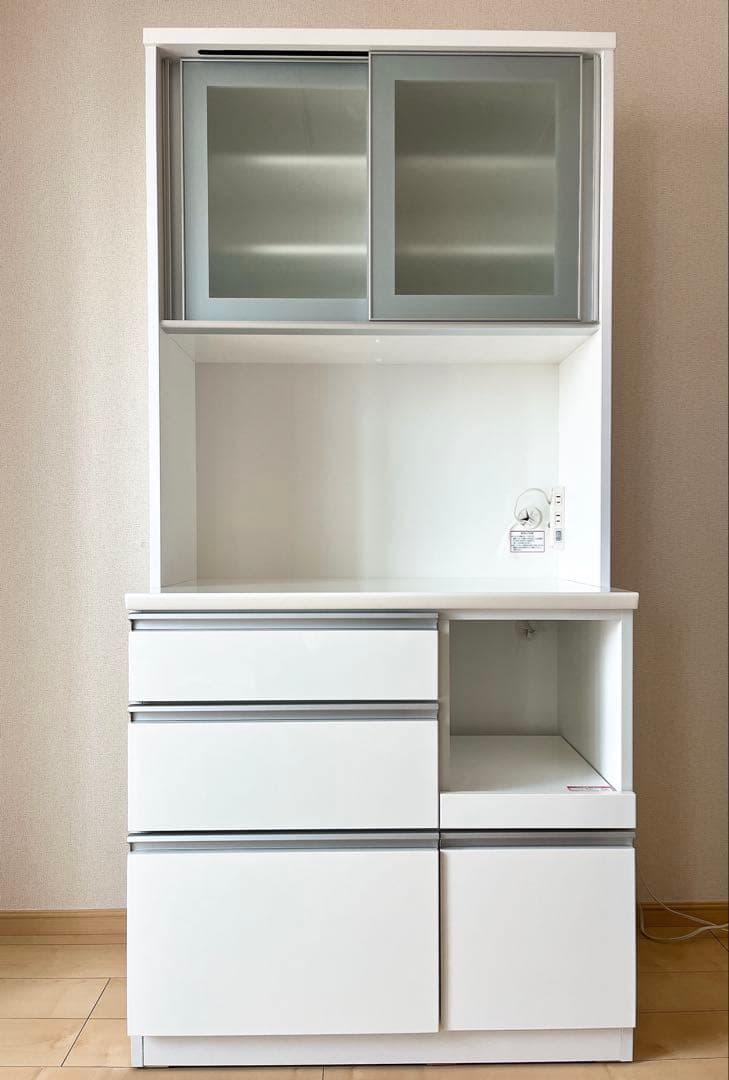 【美品】ニトリ 食器棚 レジューム 幅90 キッチンボード ホワイト