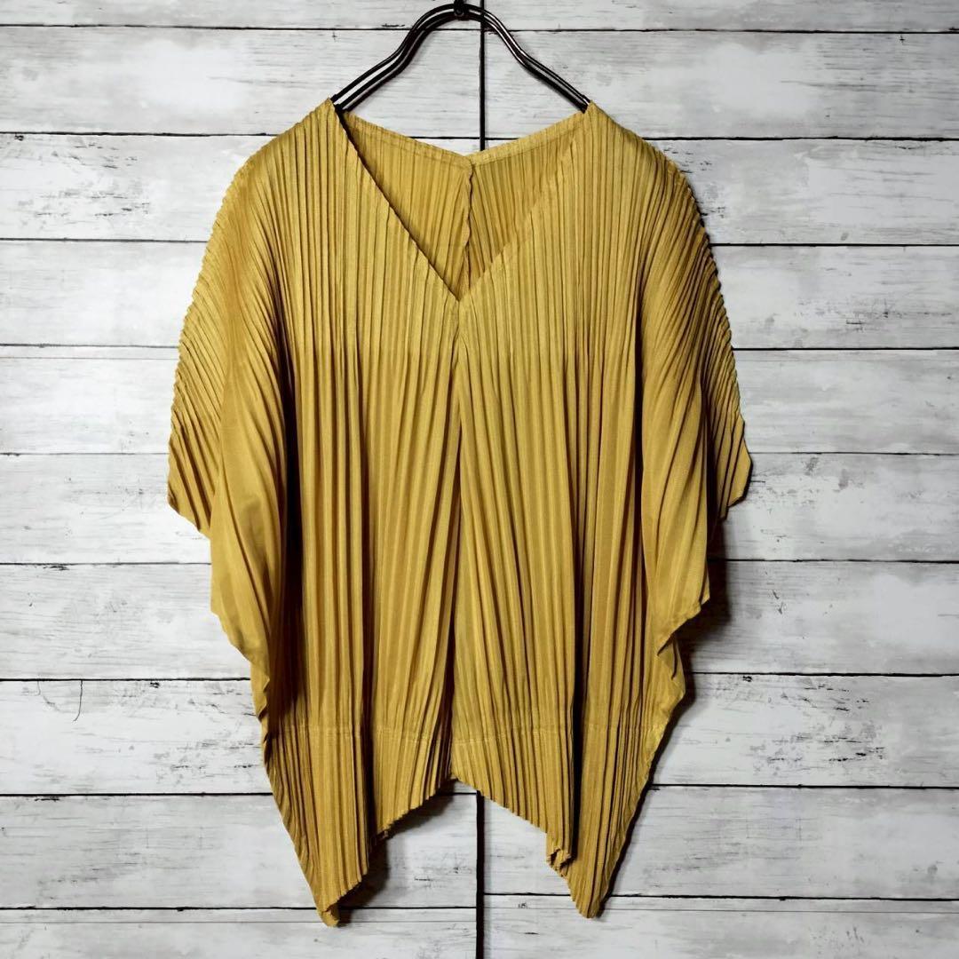 プリーツプリーズ イッセイミヤケ サークルカットソー 消しプリーツ 半袖Vネック