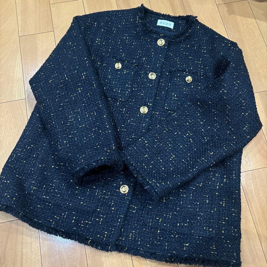 【新品】プラステ　ツイードノーカラージャケット（ラメ糸入り）