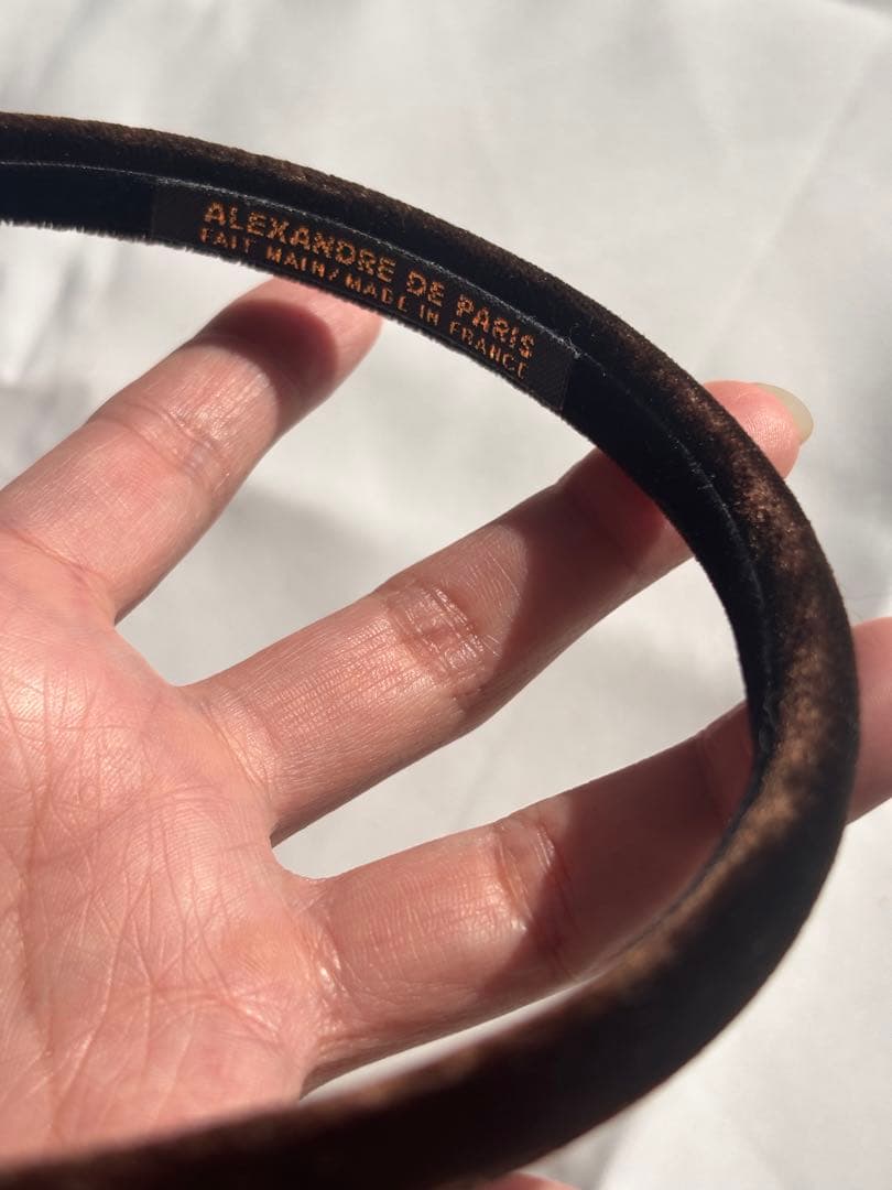 ALEXANDRE DE PARIS ベロア　カチューシャ　リボン　ブラウン