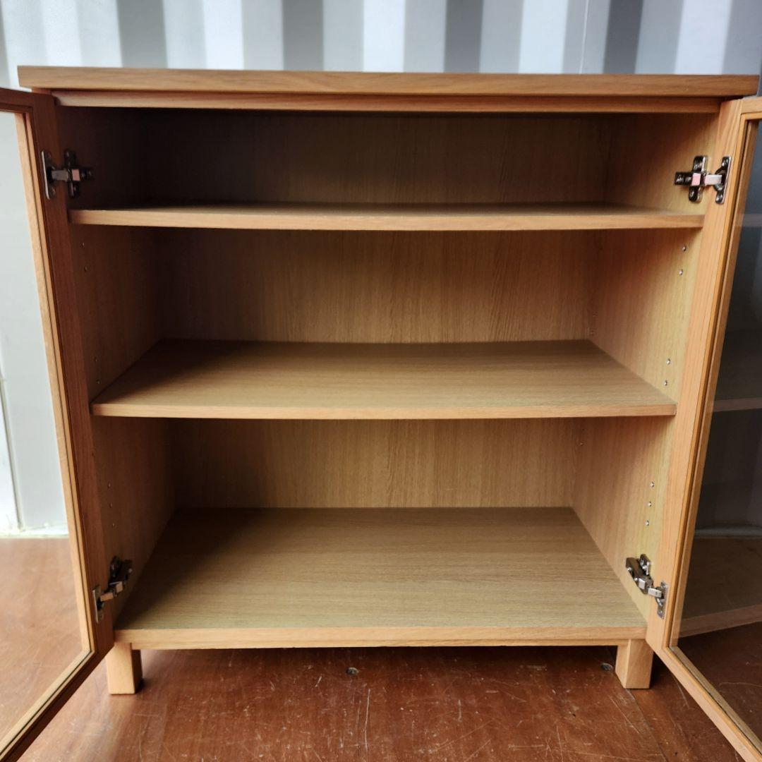 廃盤　無印良品　脚付き　オーク材　キャビネット　ガラス扉　観音開き