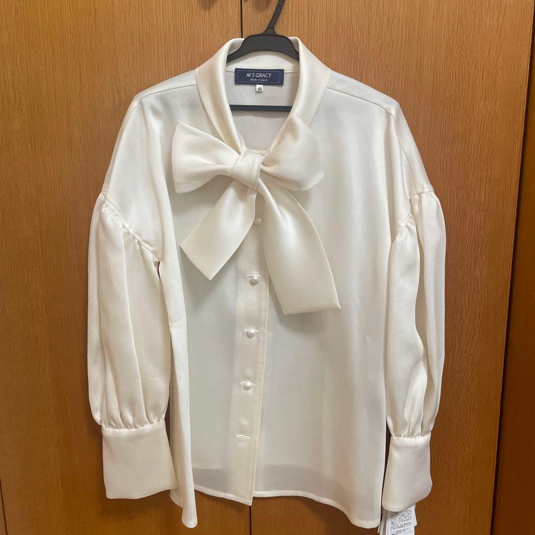 M'S GRACY アイボリー リボン付きブラウス 40