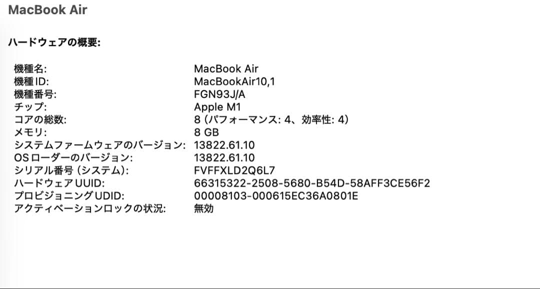【美品】MacBook Air M1 2020 シルバー　8GB 256GB