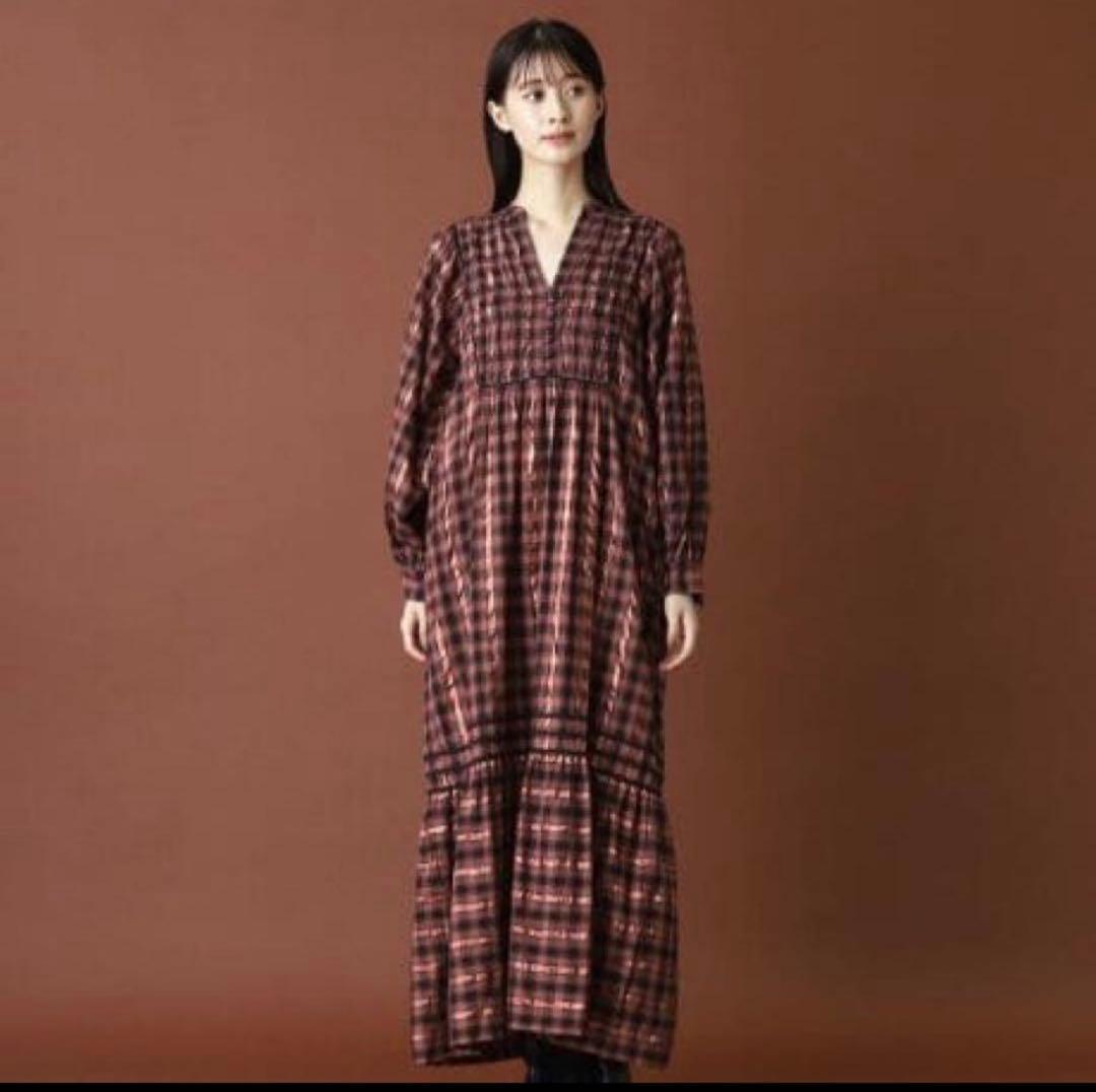 Sara mallika /サラマリカコットンチェックシャーリングドレス　S