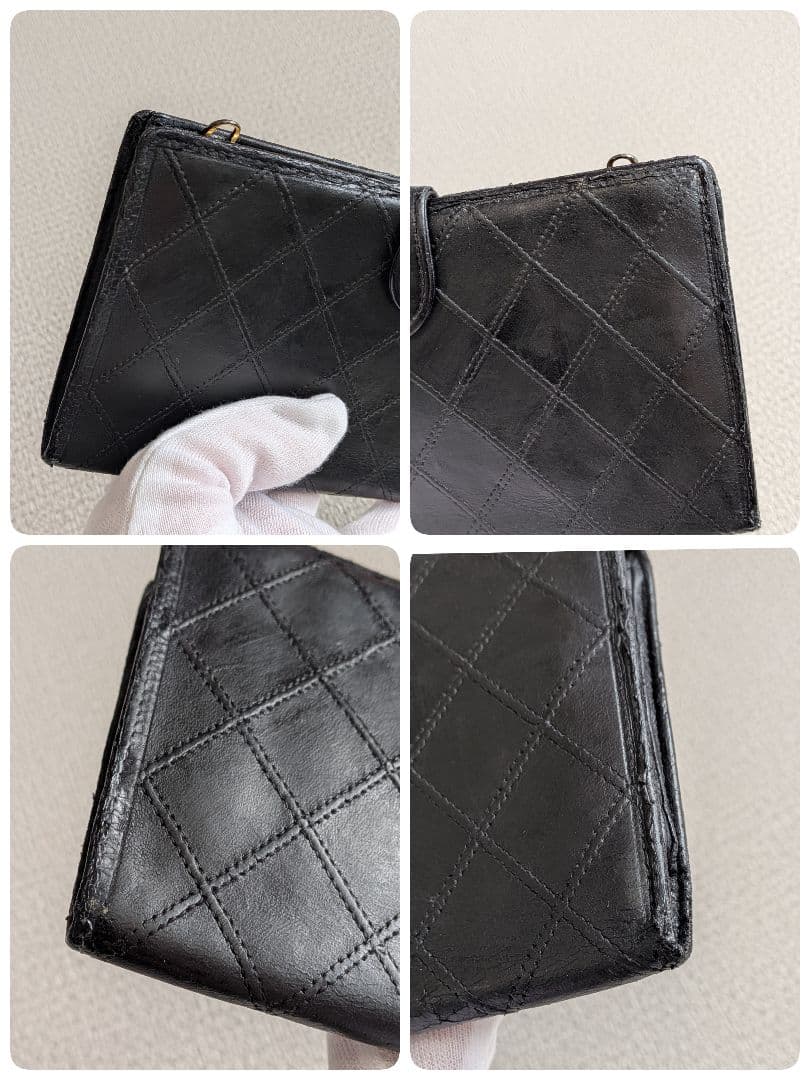 シャネル　ビコローレ　がま口長財布　黒　ラムスキン　チェーンウォレット