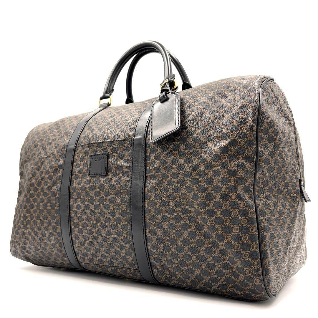 【美品】セリーヌ ボストンバッグ 黒マカダム トリオンフ 大容量 黒 ブラウン