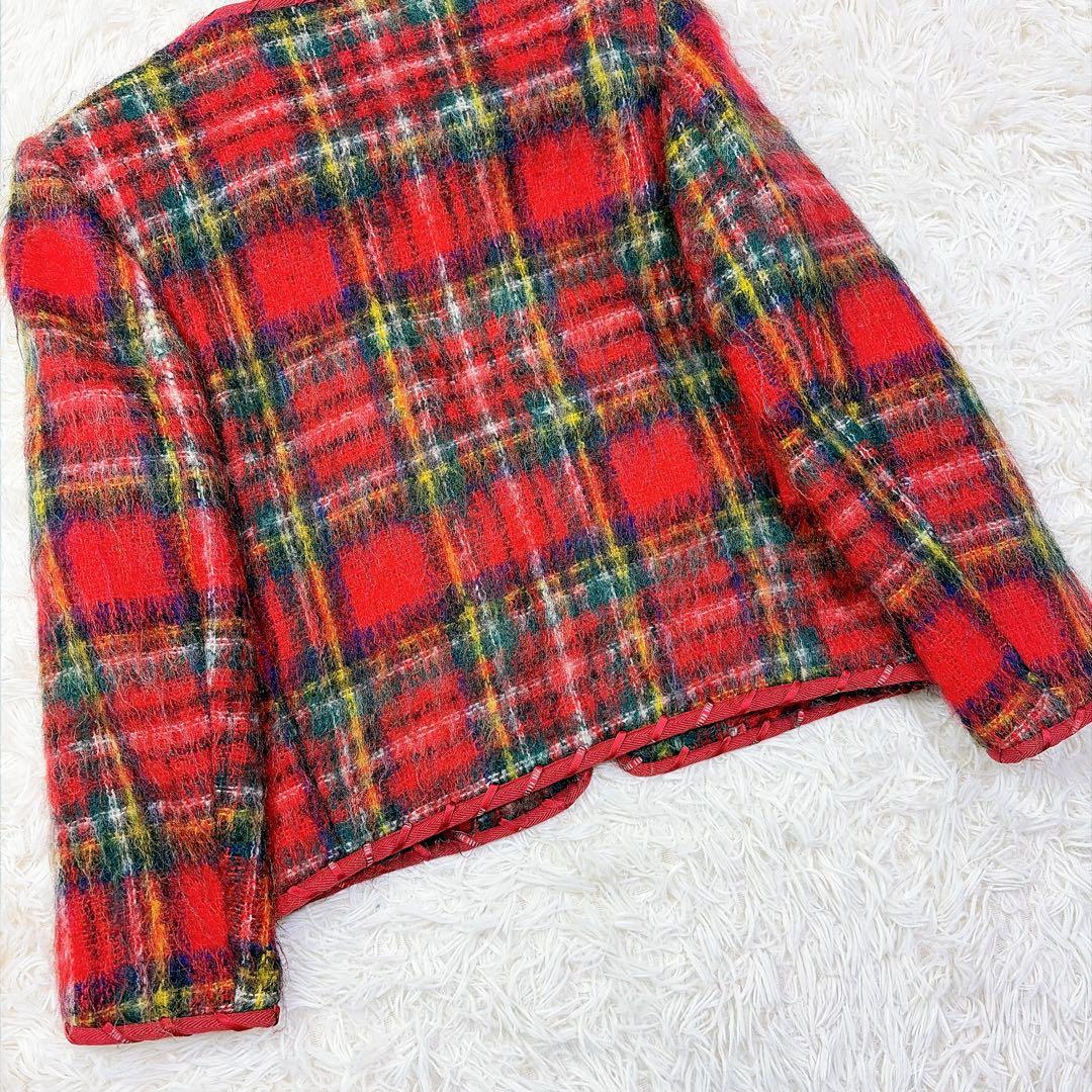 pinkhouse archives モヘアシャギーチェックジャケット　リボン