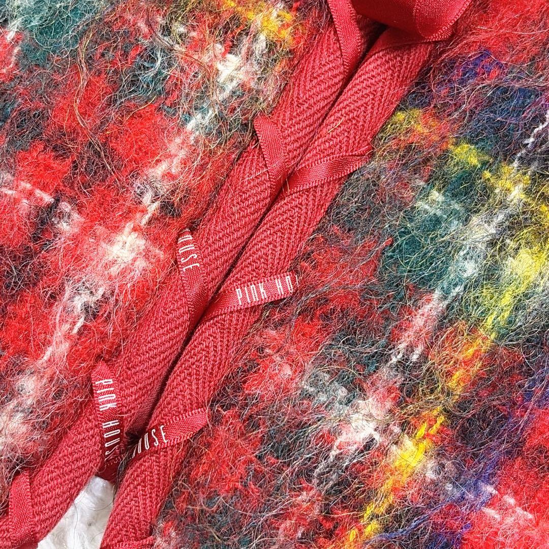 pinkhouse archives モヘアシャギーチェックジャケット　リボン