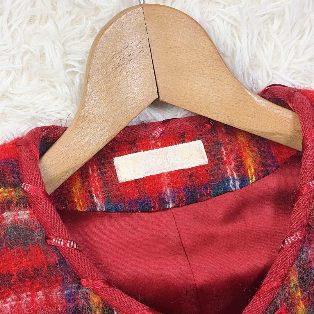 pinkhouse archives モヘアシャギーチェックジャケット　リボン