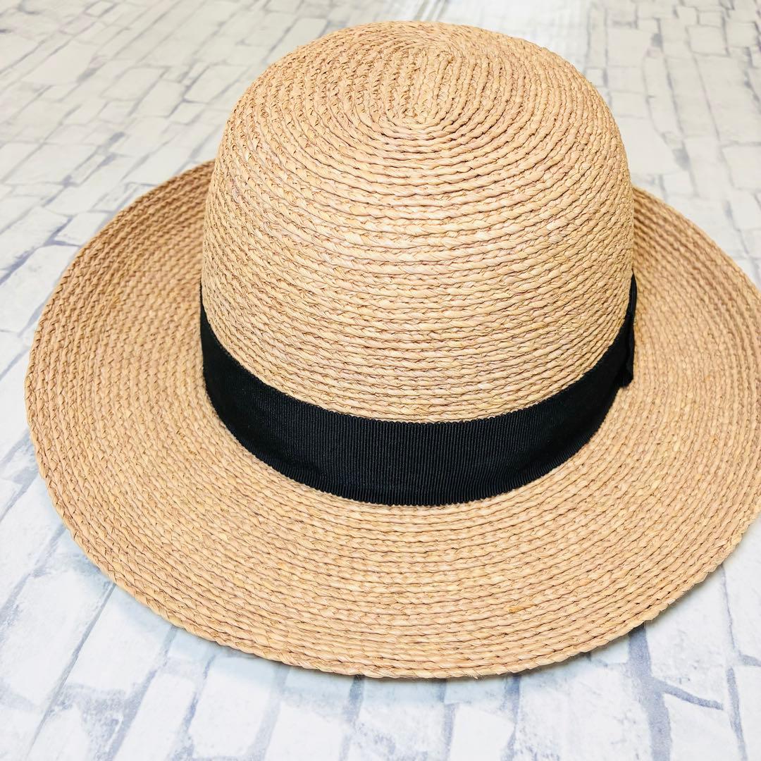 ★ 極美品　ヘレンカミンスキー　麦わら帽子　ハット　黒リボン　ラフィア