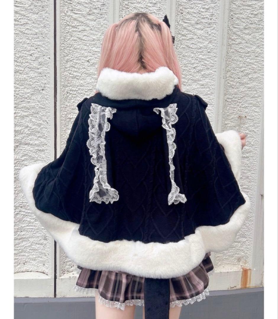 Ank Rouge うさちゃんニットポンチョ ブラック