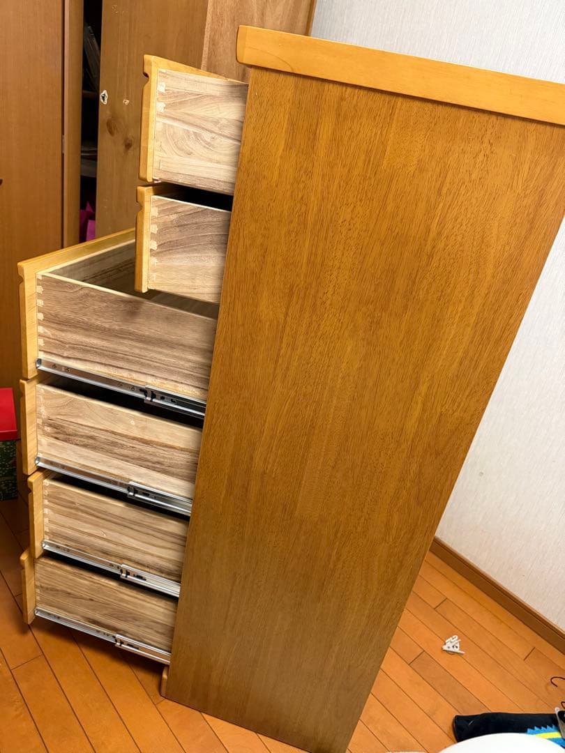木製ハイチェスト ナチュラルウッド 6段　8引出し　レール4引き出し
