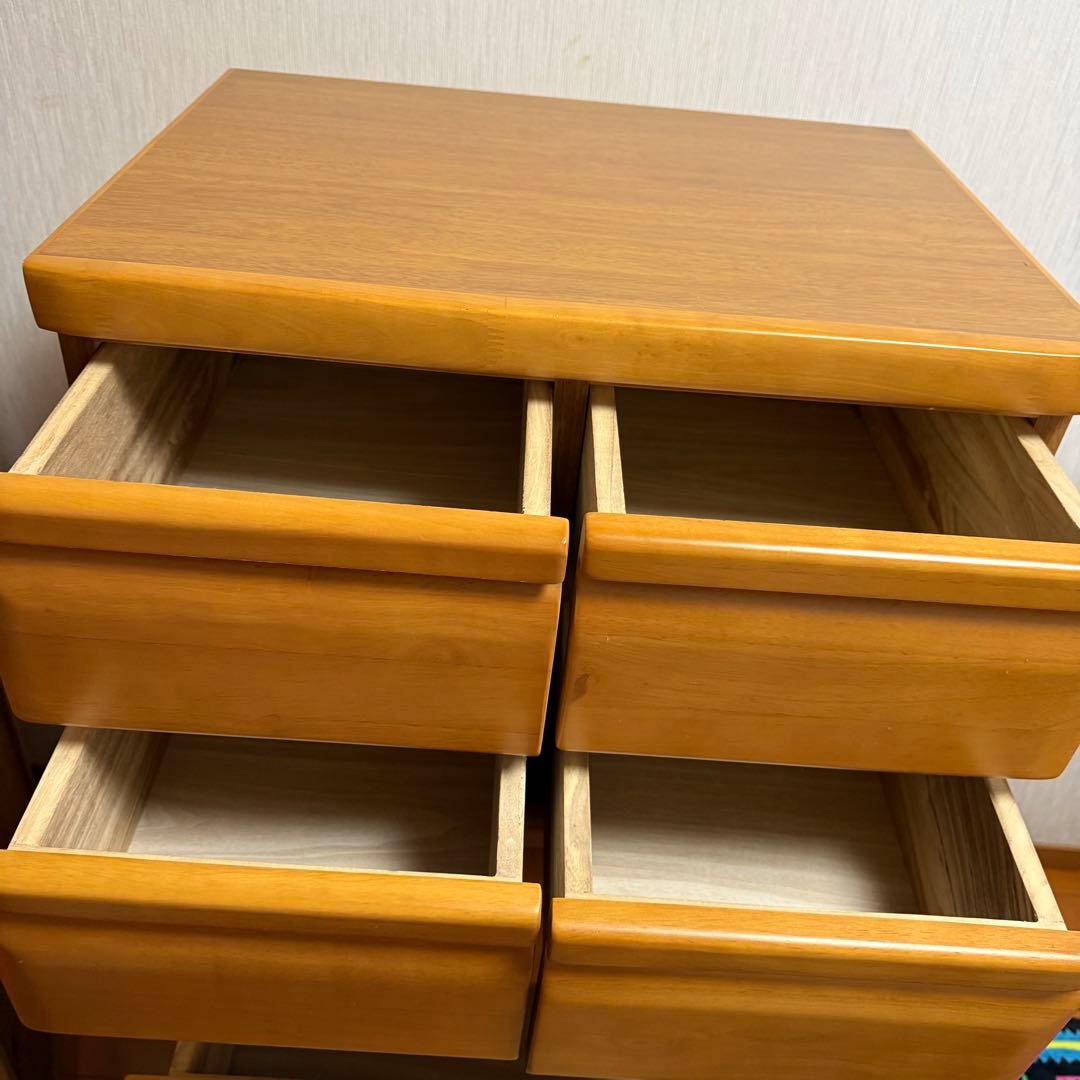 木製ハイチェスト ナチュラルウッド 6段　8引出し　レール4引き出し