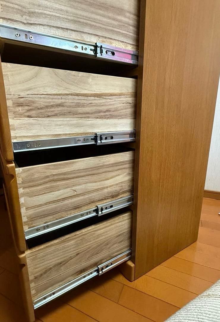木製ハイチェスト ナチュラルウッド 6段　8引出し　レール4引き出し