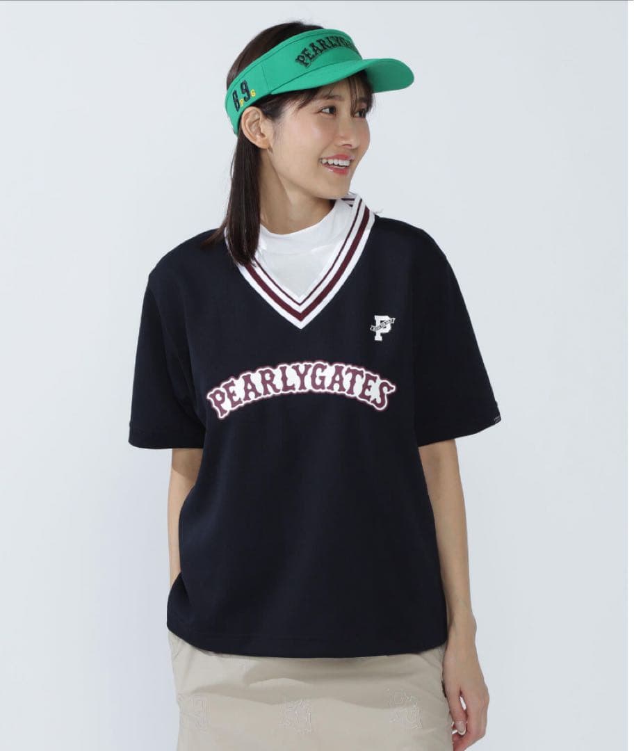 【新品・未使用】PEARYGATES 高通気ダブルフェイス半袖Vネックカットソー