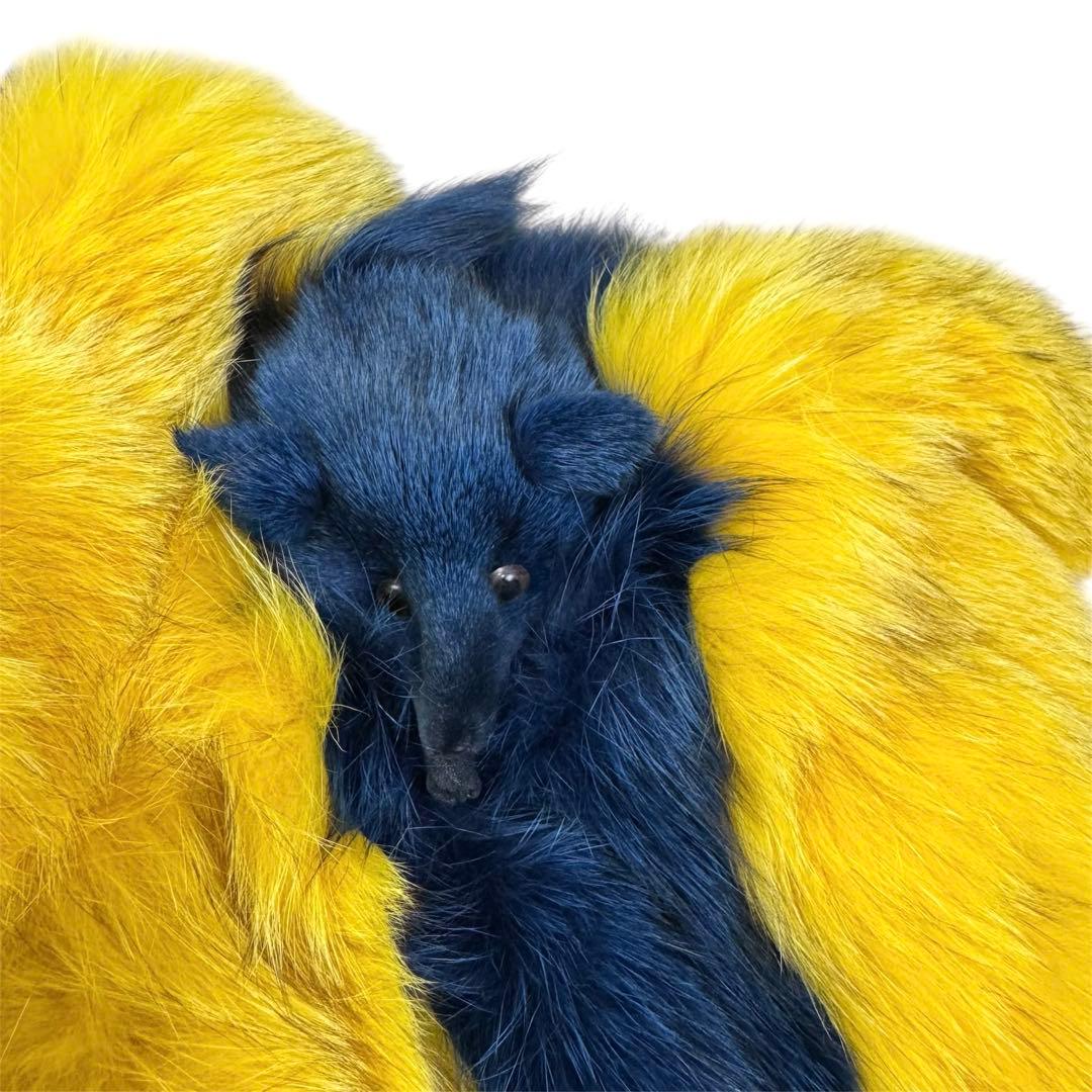 染め カラー フォックス ベスト フェイス付 本毛皮 バイカラー スカラップ